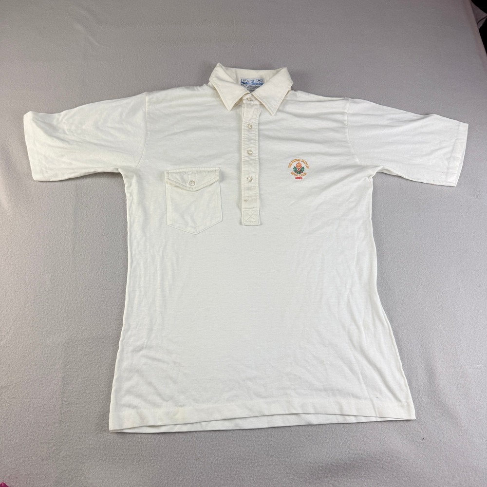 Vintage Pickering Royal Dublin Golf Club Polo Shirt Mens Medium White USA Cotton